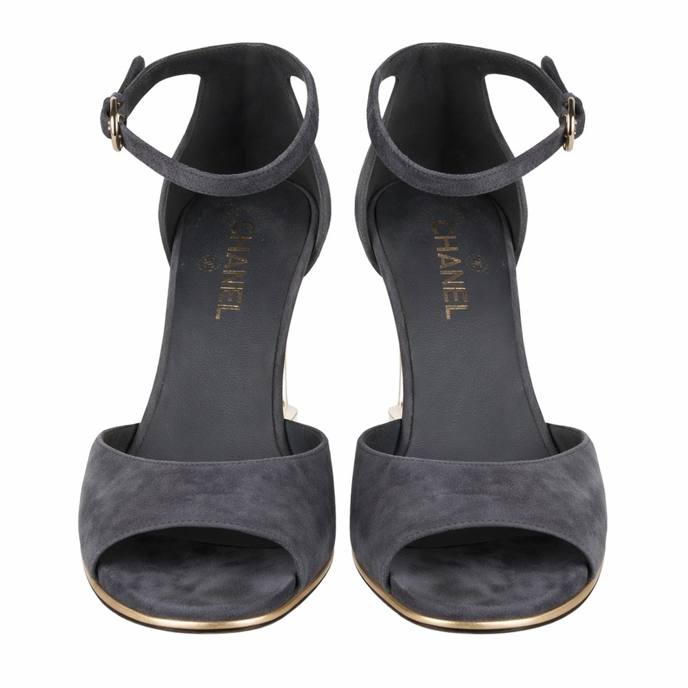 Chanel Lucite Suede D’Orsay Peep‑Toe Wedges Size 10.5 - Picture 2 of 5